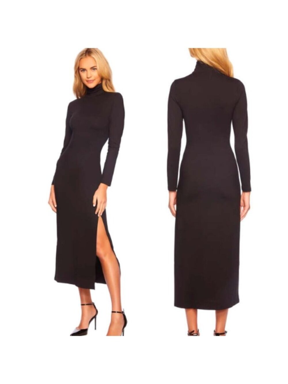 NEW Susana Monaco High Neckline Side Slit Long Sleeve Midi Dress Size: Small